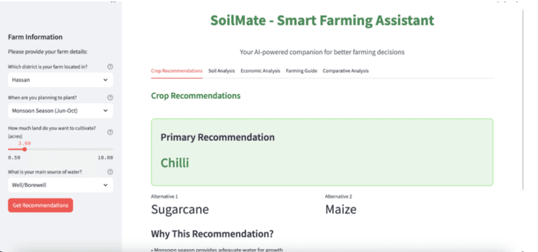 Pick your district and season to get a crop recommendation with the reasons why.